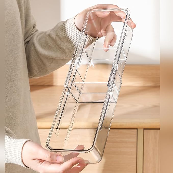 Tea Bag Holder，Expandable Tea Bag Organizer Boxes，Clear Acrylic Tea Bag Storage Bins,Kitchen Utensils for Sugar Packet, Coffee, Condiment for Drawer,Cabinet, Countertop,Pantry,1 Pack