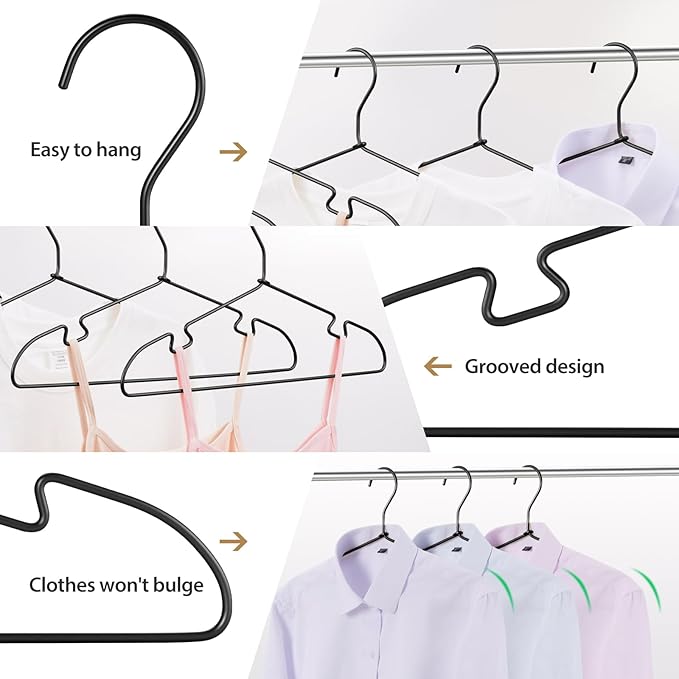 30 Pack Aluminum Clothes Hangers, 16.5 Black Inch Metal Shirt Hangers, Lightweight and Sturdy Heavy Duty Hangers for Suit Jackets and Dress Wedding Dresses Etc