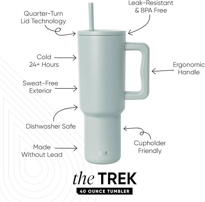 Simple Modern 40 oz Trek Tumbler with Handle and Straw Lid | Cup Holder Friendly Insulated Stainless Steel Travel Mug | Sea Glass Sage (Pack of 12)