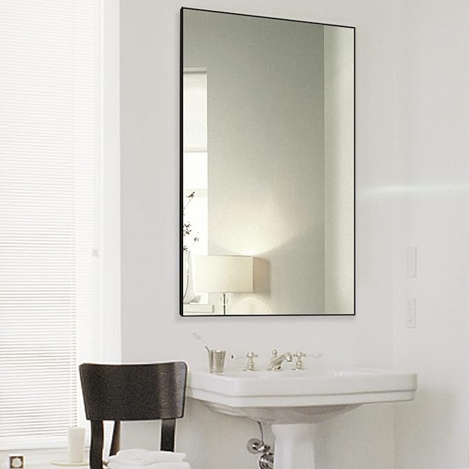 H-A Modern Simple Black Frame 40x24Inch Mirror for Bathroom, Bedroom, Living Room Hanging Horizontal or Vertical(All Black)