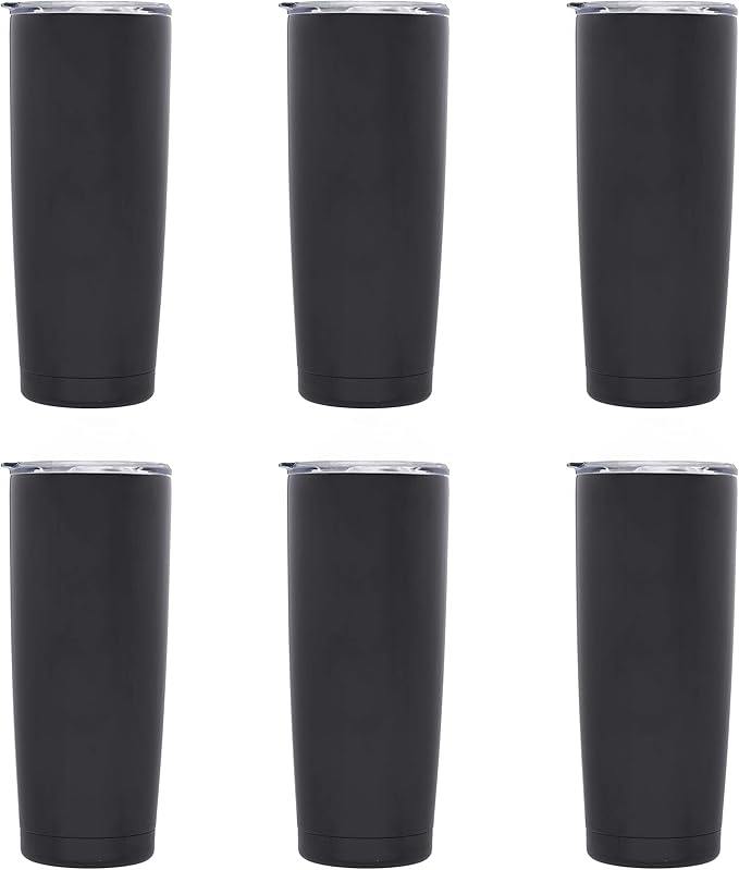 DISCOUNT PROMOS Pipette Stainless Steel Coffee Tumblers 20 oz. Set of 6, Bulk Pack - Double Wall, Perfect for Coffee, Hot Cocoa, Other Hot & Cold Beverages - Black