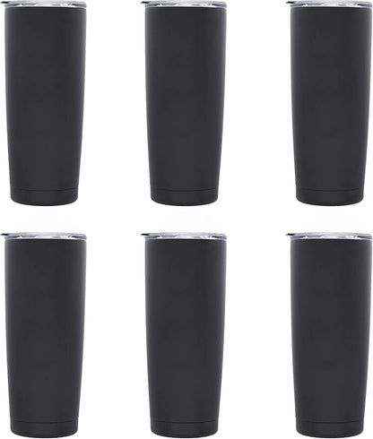 DISCOUNT PROMOS Pipette Stainless Steel Coffee Tumblers 20 oz. Set of 6, Bulk Pack - Double Wall, Perfect for Coffee, Hot Cocoa, Other Hot & Cold Beverages - Black
