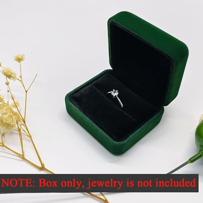 GBYAN 2 Pieces Velvet Ring Box, Jewelry Display Gift Box, Ring Case for Proposal,Engagement, Wedding,Green