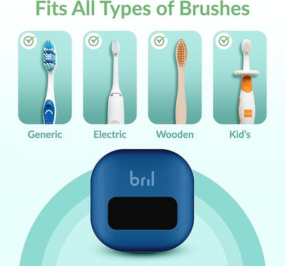 Bril UV-C Toothbrush Sanitizer and Holder – Wall Mounted, Rechargeable, 30-Day Battery, Magnetic Mount, Fits Electric and Manual Brushes, Portable Travel Case, Auto-Shutoff – Navy