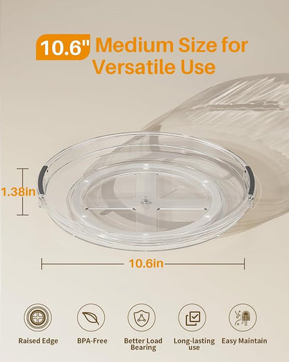 LAMU 2 Pack 10.6in Lazy Susan Organizer Turntable for Cabinet, Clear Lazy Susan for Refrigerator Rotating Organizer for Fridge, Kitchen, Pantry, Countertop, Bathroom, Medicine Cabinet Organizer