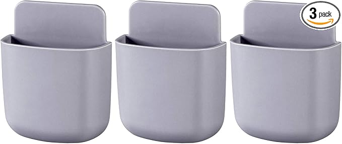 3 Pcs Remote Control Holder, Wall Mount Pen Holder Hole-Free Self Adhesive Phone Charging Organizer Pencil Storage Containers for Home Office School Supply Orgaizer (Gray