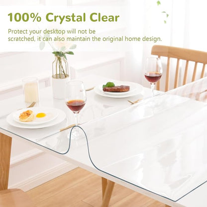 30 x 72 Inch Clear Table Cover Protector, Clear Table Protector for Dining Room Table, 1.5mm Plastic Table Cover, Waterproof Table Pad for Kitchen, Office