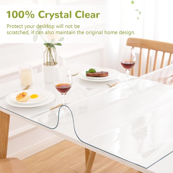 43 x 95 Inch Clear Table Cover Protector, Clear Table Protector for Dining Room Table, 1.5mm Plastic Table Cover, Waterproof Table Pad for Kitchen, Office