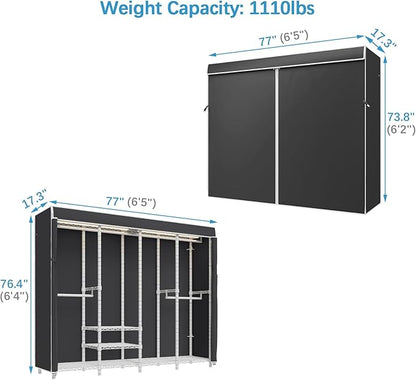 VIPEK V40LC Covered Clothes Rack with Dimmable LED Lights, Heavy Duty Garment Rack with Cover Portable Closet Wardrobe Clothing Racks for Hanging Clothes, White Closet Racks with Black Oxford Cover