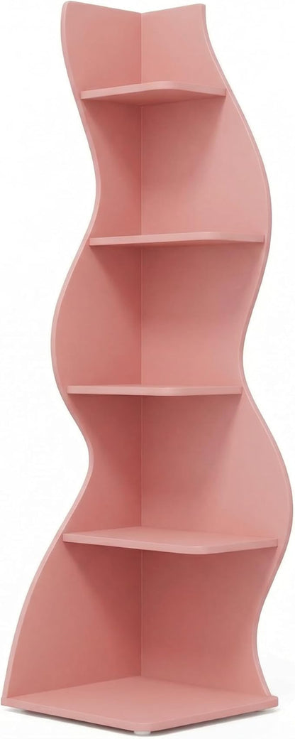 Arvolia 70 Inch Corner Shelf Stylish Design,Modern 5-Tier Wall Corner Bookshelf,Stylish Corner Small Bookcase Storage Rack Plant Stand with Unique Shape for Home Office (Pink)