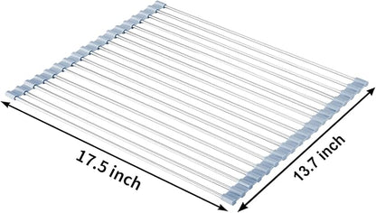 MECHEER Over The Sink Dish Drying Rack, Stainless Steel Roll Up Dish Drying Rack Kitchen Dish Rack Sink Drying Rack, Foldable Dish Drainer, 17.5''x13.7''