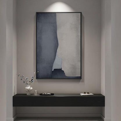 Framed Blue Abstract Wall Art, 1 Piece Large Modern Canvas Prints Paintings Artwork for Walls, Minimalist Blue Gray Cool Tones Pictures for Living Room Bedroom Dining Room Hallway Wall Decor 24x36 In