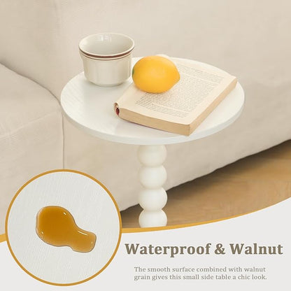 Round Side Table, Small Drink Table for Small Spaces, Modern Accent End Table Nightstand with Solid Wood Leg for Living Room, Bedroom, Corners, and Office (White)