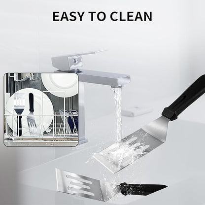Metal Spatulas for kitchen Use, Pieces Professional Serving Spatula with Heat Resistant Handle, 9.8 Inch Stainless Steel Spatula Ideal for Pancakes, Eggs, Griddle Scraper, BBQ or Desserts