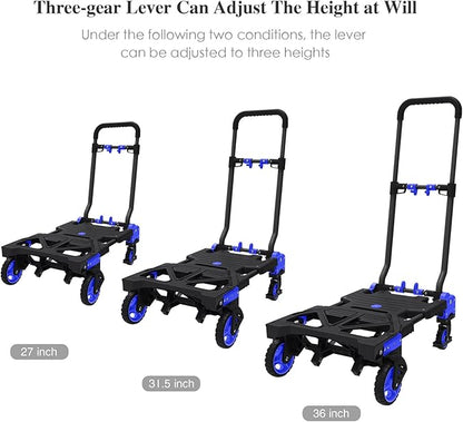 Oyoest Folding Hand Truck Heavy Duty 330LB Load Carrying,Convertible Dolly Cart with Retractable Handle and 4 Rubber Wheels,Portable Hand Truck Foldable for Luggage/Personal/Travel/Mobile/Office Use.