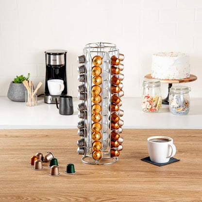 Restaurantware Restpresso 5.1 x 16.3 Inch Coffee Capsule Holder 1 Durable Pod Carousel - Holds 60 Nespresso Capsules 360-Degree Rotatable Iron Espresso Pod Organizer Pods Not Included