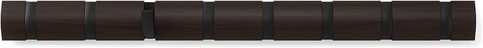 Umbra Flip Wall-Mounted Coat Rack with 8 Hooks – Modern, Space-Saving Storage for Hats, Jackets, Bags, Entryway, Mudroom, Closet, Bathroom, Bedroom – Black/Walnut