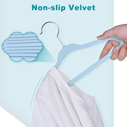 BAGAIL 50 Pack Kids Velvet Hangers 11 Inches Children's Clothes Hangers Non-Slip Baby Hangers for Infant/Toddler (Babyblue)