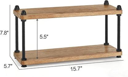 Mkono Coffee Station Organizer Wooden Mug Holder for Countertop Cup and Mug Shelf for Coffee Bar Accessories Rustic Matcha Stand 2 Tier Storage and Display Rack for Tea Cups Kitchen Office