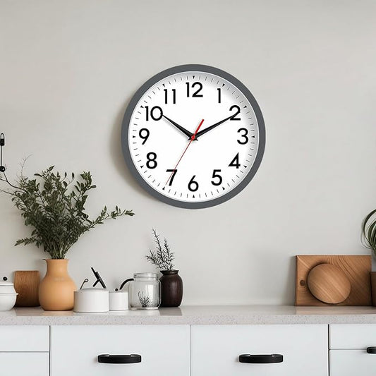 DAXSMY Wall Clock Small Analog 8 Inch Silent Non Ticking Battery Operated Modern Simple Decorative for Kitchen Office Bedroom Bathroom Living Room(Gray)