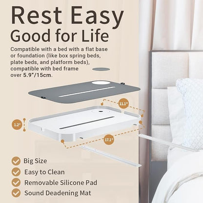 KIWIFOTOS 17" Bedside Shelf for Bed Bedside Table Under Mattress Nightstand Organizer Bedside Storage Rack Bedside Tray for Box Spring/Plate/Platform/Dorm Bed
