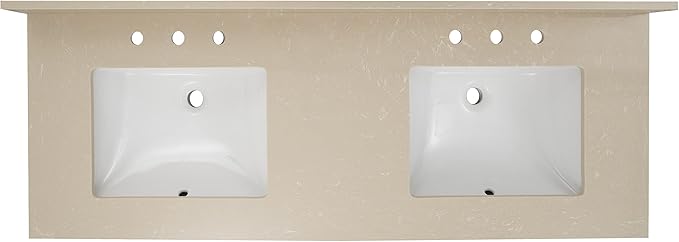 MSI Cosmic Sand Vanity Top with Under Mount Rectangle Double Bowl Ceramic Sinks, Engineered Marble Stone, 4" CC Faucet Holes, 61"X22"