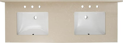 MSI Cosmic Sand Vanity Top with Under Mount Rectangle Double Bowl Ceramic Sinks, Engineered Marble Stone, 4" CC Faucet Holes, 61"X22"