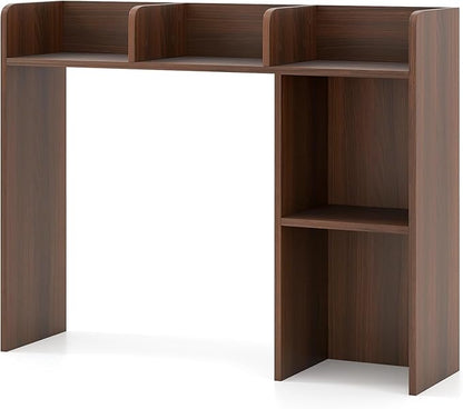 Desk Hutch, Desktop Shelf with 5 Shelves, Desk Bookshelf w/Anti-Toppling Devices, Wood Table Top Bookshelf Organizer, Small Desk Shelf for Study, Office, Dorm (Walnut, 5 Shelves)