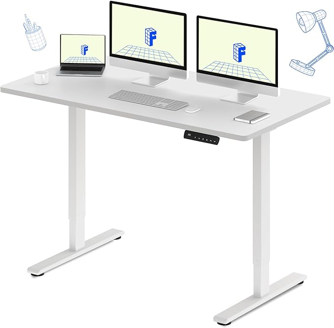 FLEXISPOT E3 Dual Motor 60 x 24 Electric Standing Desk Sit Stand Up Desk, Holds 220 lbs, Adjustable Height w/Memory Presets, One-Piece White Desktop & White Frame, Ships in 2 Boxes