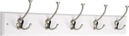 Liberty Hardware 129848 Wall Mounted Coat Rack with 5 Decorative Hooks, 27-Inch, Satin Nickel and White