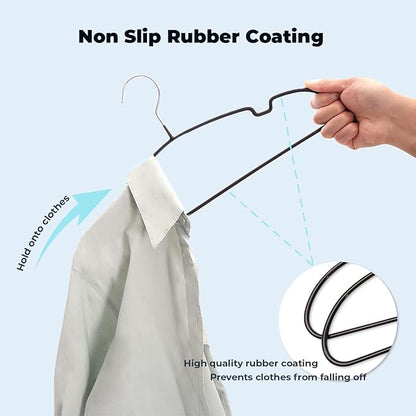 Black Metal Hangers 30 Pack, Rubber Coated Non Slip Stainless Steel Hanger, Space Saving and Heavy Duty 20Lbs Capacity for Clothes, Suit, Shirt, Coat, Dress, Camisole