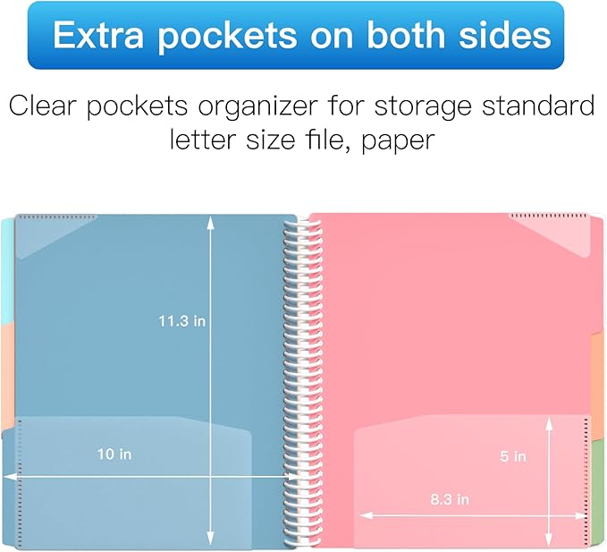 HABGP 12 Pocket Plastic folders with Pockets, 6 Colors Multi Pocket Folder Binder Dividers, Multi-Subject Project Organizer for Office, School Supplies, Letter Size