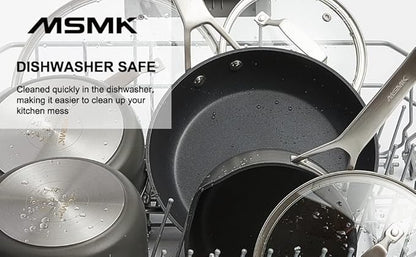 MsMk 7 inch Small Egg Nonstick Frying Pan with Lid, Eggs Omelette Burnt also Non stick, Scratch-resistant, Induction Skillet, Oven Safe to 700°F Pan for Cooking, Dishwasher Safe