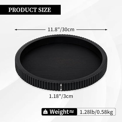 Hanobe Decorative Tray for Coffee Table: 12" Black Round Centerpiece Tray for Home Decor - Wood Modern Farmhouse Decor for Living Dining Room Kitchen Island Tabletop