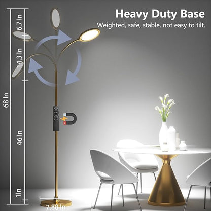 Gold Floor Lamp,Super Bright Dimmable LED Floor Lamps for Living Room, Custom Color Temperature Standing Lamp with Remote Push Button, Adjustable Gooseneck Reading Floor Lamp for Bedroom Office