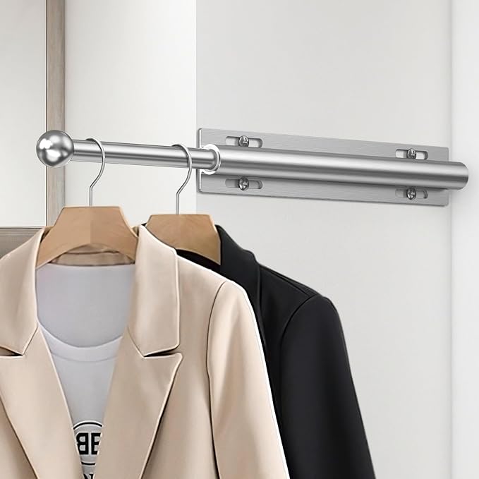 Supforce 16.5" Valet Rod for Closet Pull Out, Retractable Slide Out Valet Rod Closet Organization, Aluminum Valet Clothing Hanger Rods Perfect for Suits, Dresses & Freshly Pressed Clothes, White