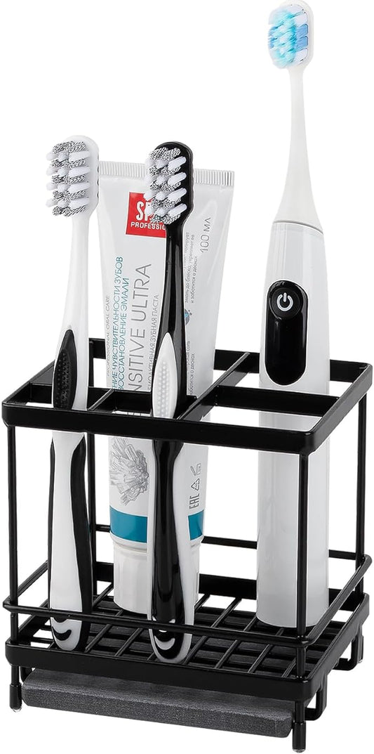 Carbon Steel Toothbrush Holders for Bathrooms, 5 Slots Kids Electric Tooth Brush and Toothpaste Organizer for Countertop, Shower, Vanity, Black
