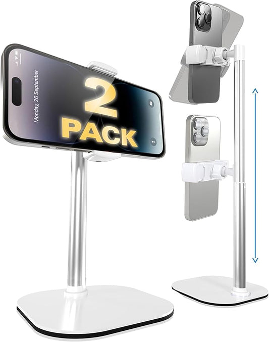 COOPER ChatStand, [Gift Family Pack], Adjustable Cell Phone Stand for Desk, Phone Stand for Recording, iPhone Holder, Small Tripod for iPhone, Fits Samsung, Android Smartphones, (Frost White, 2-Pack)