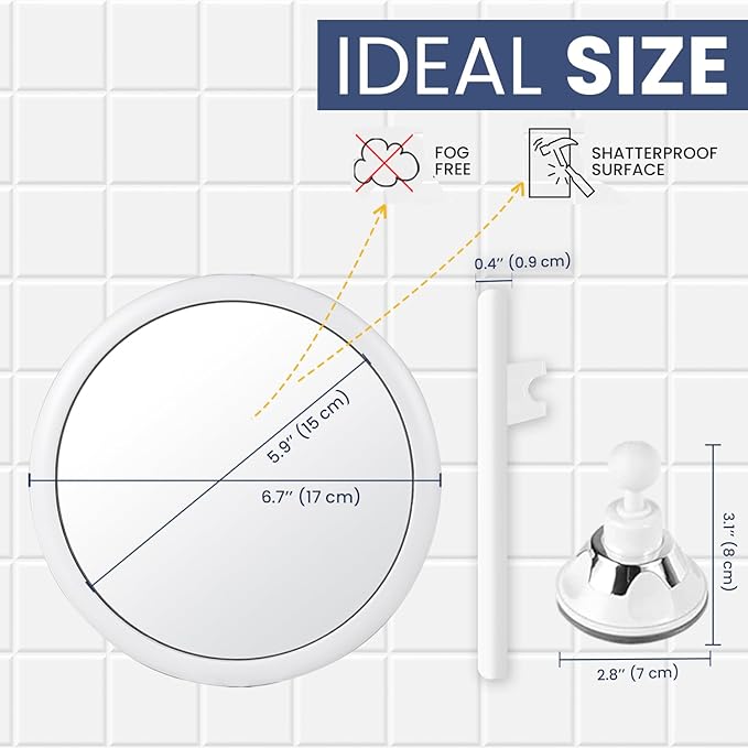 MIRRORVANA Anti Fog Mirror for Shower - Fogless, Shatterproof Shaving Mirror with 360° Swivel and Adjustable Suction Cup - 6.7" x 6.7" Round