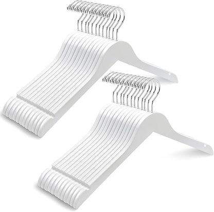 Amber Home 24 Pack White Wooden Hangers, White Wood Shirt Hangers with Notches for Dress, Clothes Hangers for Jacket, Coat, Bridal