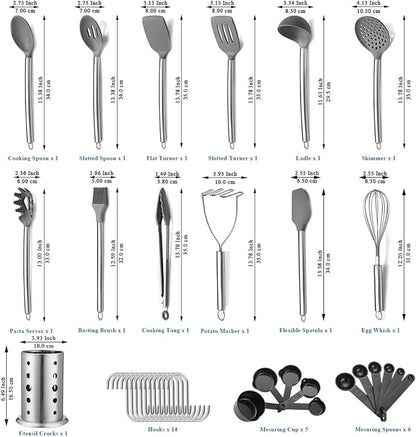 Kitchen Utensils Set, Kyraton 38 Pieces Non-Stick Silicone Cooking Utensils Set, Spoon Spatula Set with Sturdy Stainless Steel Utensil Holder, Dishwasher Safe