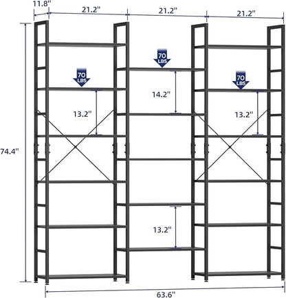 NUMENN Triple Column 6 Tier Bookshelf, Bookcase with 17 Open Display Shelves, Adjustable Rustic Industrial Style Book Shelves, Modern Bookshelves for Bedroom, Living Room and Home Office, Black
