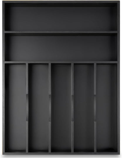Besilord Silverware Organizer Kitchen Drawer Organizer Utensil Organizer Bamboo Silverware Holder Cutlery Organizer in Drawer Flatware Organizer Tray(7 slots, Black