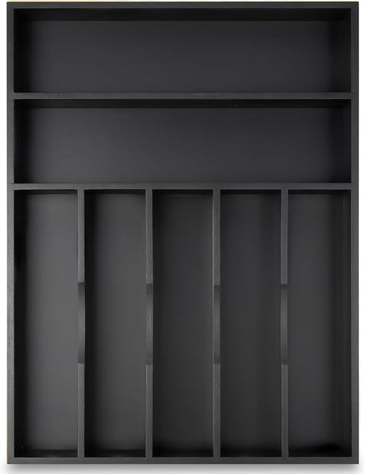 Besilord Silverware Organizer Kitchen Drawer Organizer Utensil Organizer Bamboo Silverware Holder Cutlery Organizer in Drawer Flatware Organizer Tray(7 slots, Black