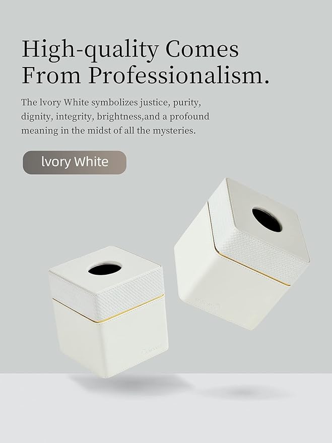 Cloudever Tissue Box Holder Cover Square, Modern PU Leather Decorative Tissue Cube Holder Organizer-Woven White