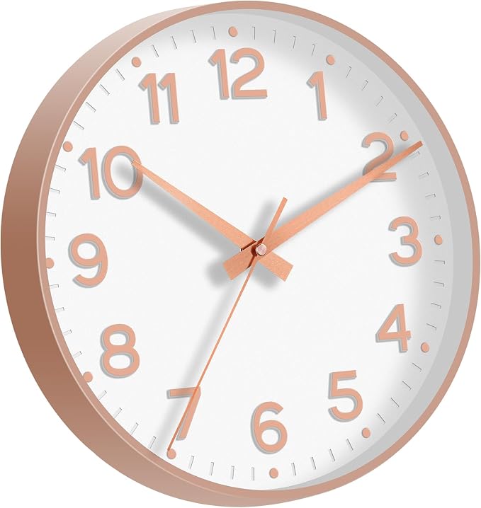 Roymnie Wall Clock 10 Inch Silent Wall Clocks Battery Operated-Modern Non Ticking Analog Clock Decorative for Kitchen Bedroom Office Bathroom(White Rose Gold)