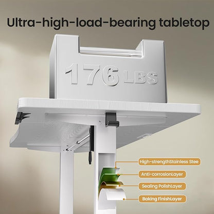 Veken 63 x 28 Inch Electric Standing Desk, Sit to Stand Up, Work Home Office Computer Table for Study, Walking Pad, Writing, and Games, Wooden Desktop Desks, White