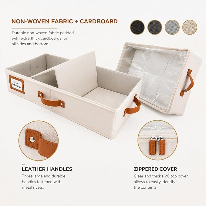 HOMELUX THEORY 2pc Under Bed Storage Containers, Bedroom Under the Bed Drawer Storage Organizer with Bins and Lids, Large Underbed Clothes Storage Box Ideal for Blanket, Fabric, & Shoes (Ivory)