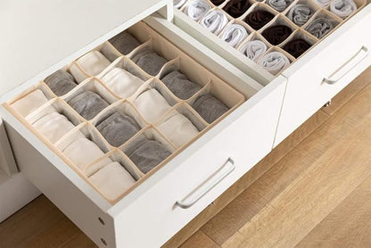 ALYER Collapsible Bra(A-C Cup) Drawer Organizer,Durable Cloth Storage Box Bins Dividers for Panties,Underwear,Socks,Lingerie(Beige-7 Cells)