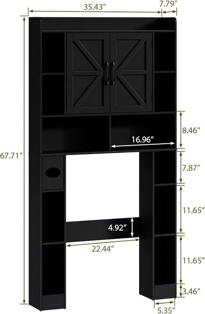 Farmhouse Storage Cabinet Over Toilet with Barn Doors，Over The Toilet Storage Cabinet, Home Space-Saving Toilet Rack, for Bathroom, Restroom, Laundry.Pure Black